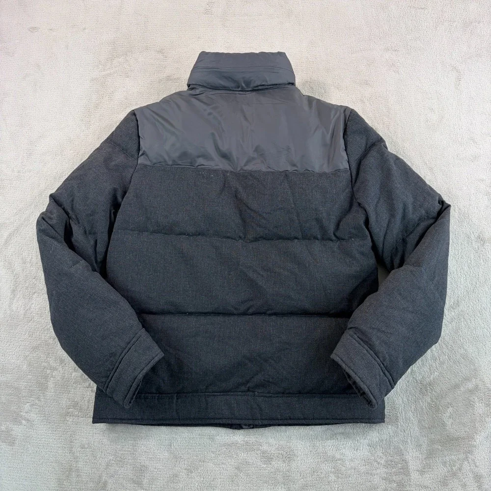 Banana Republic Down Puffer Jacket‎ Men Small Grey Wool Blend Hidden Hood Zip Up